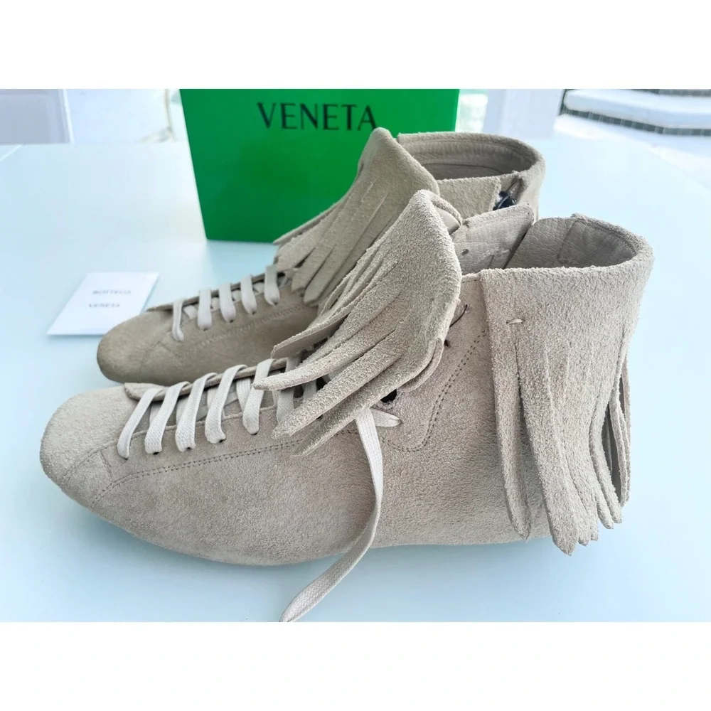 Bottega Veneta Suede Fringe Sneaker Boot,Beige, 312341 9904, SIZE‎ 41